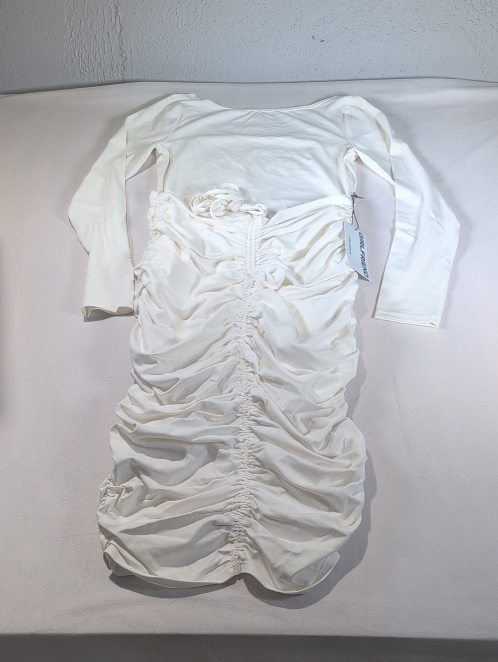 Girlfriend Collective White Andi Midi Ruched Dress Size XS - Picture 2 of 9